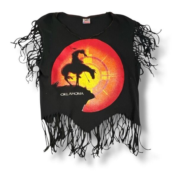Vintage Fruit Of The Loom 90s Oklahoma Western Fringe T-Shirt Size Medium - Picture 1 of 5